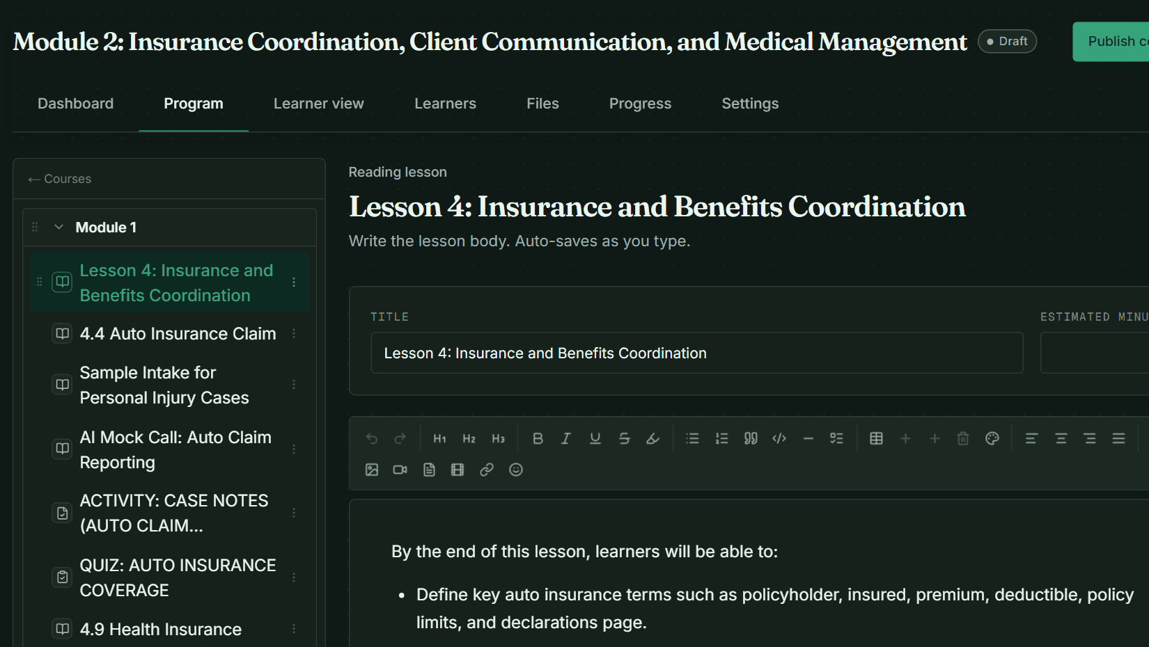 The course program editor